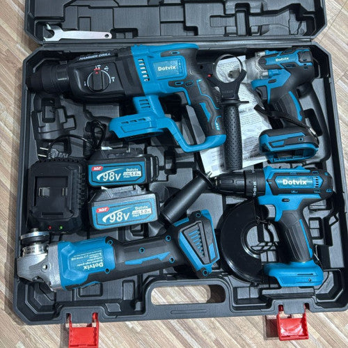 SET DE HERRAMIENTAS 5PZ ( ROTOMARTILLO,MINITALADRO, TALADRO DE IMPACTO Y PULIDOR) (2 UND X CAJA)